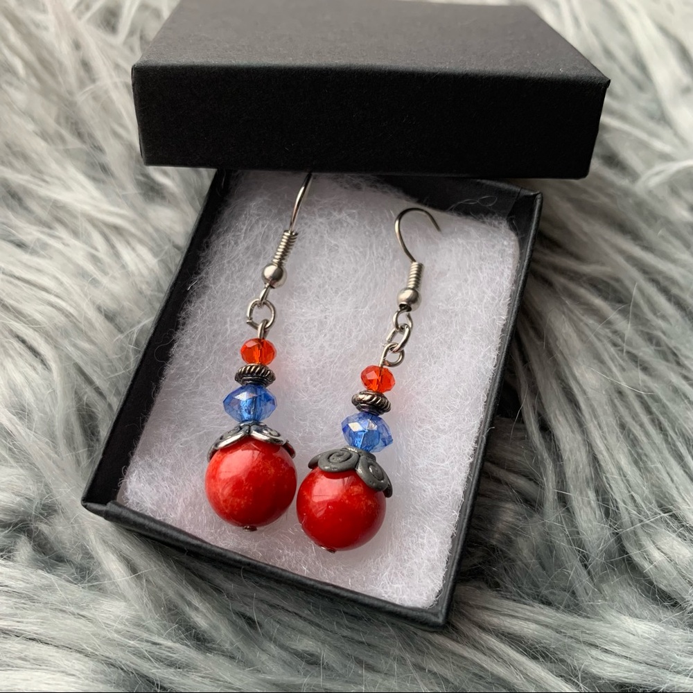 Red and Blue Dangle Earrings